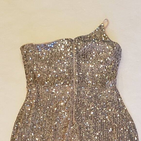 Xscape One Shoulder Silver Sequen Cocktail Evening Dress Size 6 - Picture 12 of 14